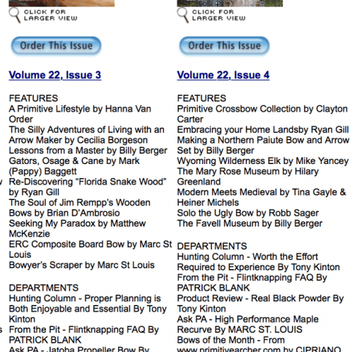 Primitive Archer Magazine Volume 22, Issues 3-4 listing